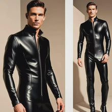 Load image into Gallery viewer, Men's Leather Slim fit Black Bodysuit. Real Soft Sheepskin Leather Customized Catsuit M.

