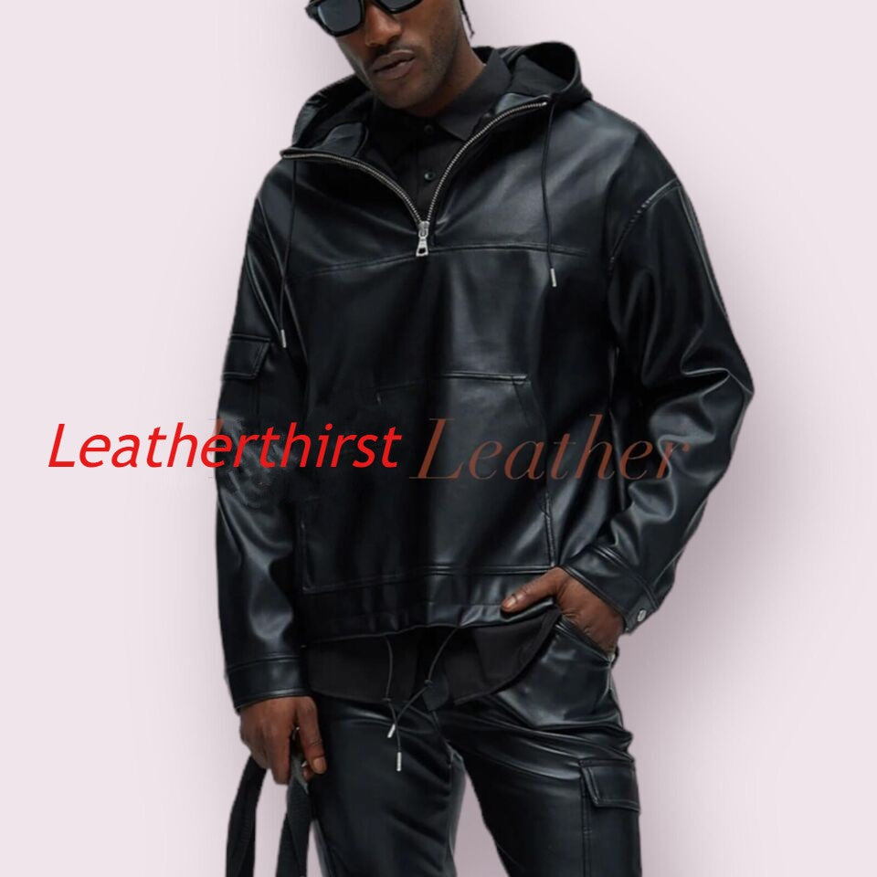 New Men's Hooded Bomber Leather Jacket| Genuine Sheepskin Leather T-shirt Style Jacket.