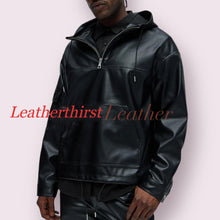 Load image into Gallery viewer, New Men&#39;s Hooded Bomber Leather Jacket| Genuine Sheepskin Leather T-shirt Style Jacket.
