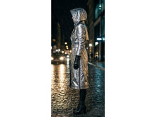 Load image into Gallery viewer, New Mens Blue &amp; silver Trench Leather Long Coat. Real Soft Sheepskin Double Layered Leather Coat.
