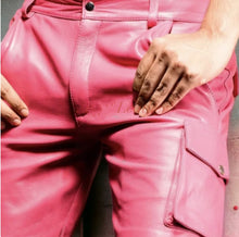 Load image into Gallery viewer, Men&#39;s Pink Six Pockets leather Shorts. 2024 Real Soft Sheepskin leather Shorts.
