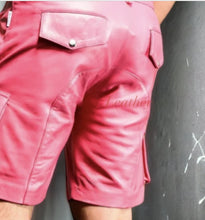 Load image into Gallery viewer, Men&#39;s Pink Six Pockets leather Shorts. 2024 Real Soft Sheepskin leather Shorts.
