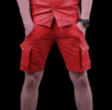 Load image into Gallery viewer, Men&#39;s Red Six Pockets leather Shorts. 2024 Real Soft Sheepskin leather Shorts.
