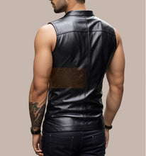 Load image into Gallery viewer, New Men&#39;s Black Biker Leather Shirt. Real Soft Sheepskin leather Collared Shirt.
