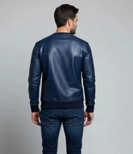Load image into Gallery viewer, Mens &amp; Boys Blue Leather Sweatshirt. Real Sheepskin Leather Customized T-shirt M (Copy)
