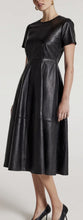 Load image into Gallery viewer, Womens New Black Crop Leather Dress. Slim Fit Long Dress. Real Lambskin Leather
