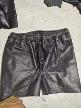 Load image into Gallery viewer, Mens Black Biker Leather Shorts. Real Soft Lambskin Leather Boxers Shorts 34
