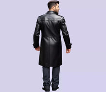 Load image into Gallery viewer, New Mens Black Trench Leather Long Coat. Genuine Soft Lambskin Leather Jacket XL
