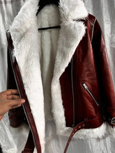 Load image into Gallery viewer, Womens B-3 Shearling Leather Jacket. Real Sheepskin Leather &amp; Faux Fur Jacket XL
