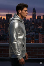 Load image into Gallery viewer, New Men's Silver Premium Leather Hoodie| Genuine Soft Sheepskin leather Jacket M
