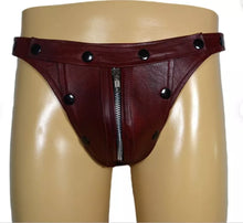 Load image into Gallery viewer, Pair Of 2 Brand New Men&#39;s Brown Leather Thong Jock. Real Leather Breathable Jockstraps
