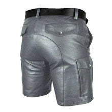 Load image into Gallery viewer, New Men's Gray Cargo leather Short. Real Soft Sheepskin Belted Biker leather Shorts.
