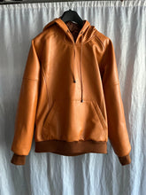 Load image into Gallery viewer, Mens Camel Tan Hooded Bomber Leather Jacket. Real Soft Sheepskin Leather Jacket.
