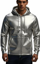 Load image into Gallery viewer, New Men's Silver Premium Leather Hoodie| Genuine Soft Sheepskin leather Jacket M
