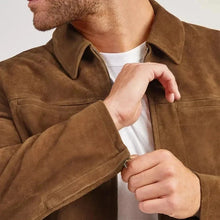 Load image into Gallery viewer, Men's Brown Suede Leather Casual Jacket| Genuine Suede Leather Biker Jacket XL.
