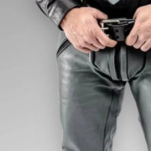 Load image into Gallery viewer, Men&#39;s Gray Lambskin Leather Sweat Pants. Real Soft Leather Biker Jeans Pant 34.
