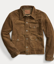 Load image into Gallery viewer, Mens Brown Color Suede Leather Shirt. Genuine Sheepskin Suede leather Shirt.
