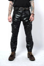 Load image into Gallery viewer, Men&#39;s Leather Black Quilted Jeans Pants. Real Soft Lambskin Leather Biker Pant.
