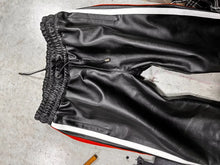Load image into Gallery viewer, Men&#39;s Leather Black Lambskin Sweat Red Striped Pant. Real Soft Leather Joggers trouser
