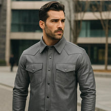 Load image into Gallery viewer, New Men's Gray Leather Shirt| Genuine Soft Sheepskin leather Customized Shirt M.
