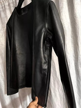Load image into Gallery viewer, New Men&#39;s &amp; Boys Black Leather Sweatshirt. Real Lambskin Leather Customized T-shirt.
