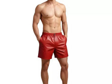 Load image into Gallery viewer, New Men's Red Biker Leather Shorts| Genuine Lambskin Leather Boxers Gym Shorts.
