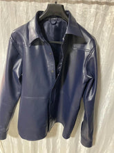 Load image into Gallery viewer, Men's New Premium Blue Leather Shirt. Real Soft Sheepskin Biker leather Shirts M.
