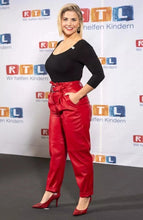 Load image into Gallery viewer, Red vintage leather leisure trousers for women. Genuine soft lambskin leather trousers, size 34

