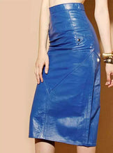 Load image into Gallery viewer, New Women's Blue Leather Skirt. Real Soft Lambskin A Line Casual Leather Skirt.
