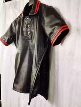 Load image into Gallery viewer, Men's &amp; boys black biker Leather T-Shirt. Real Soft Sheepskin leather| Collared.
