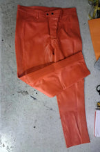 Load image into Gallery viewer, New men's orange quilted biker leather pants. Pants made of real soft sheepskin leather
