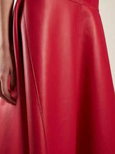 Load image into Gallery viewer, New Women's Red Leather Skirt. Real Sheepskin Flared Formal Wear Leather Skirt.
