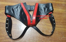 Load image into Gallery viewer, A pair of 2 Men&#39;s Zipped Black &amp; Red Briefs| Real Sheepskin Leather Underwear 30
