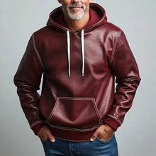 Load image into Gallery viewer, Men's Maroon Hooded Bomber Leather Jacket. Real Soft Sheepskin Leather Hoody XL.
