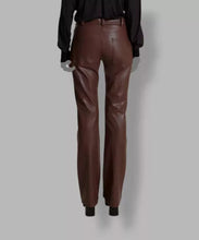 Load image into Gallery viewer, New Women's Brown Celebrity Leather Pant. Real Lambskin Leather Vintage Jeans 34
