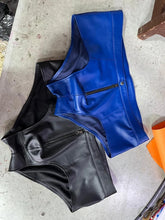 Load image into Gallery viewer, A pair of two Men's Blue &amp; Black Brief. Real Soft Sheepskin Leather Underwear's 34
