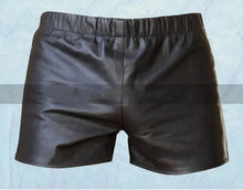 Load image into Gallery viewer, Men's Black Double Layered leather Boxer shorts| Genuine Soft Sheepskin Leather Shorts.
