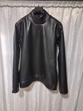 Load image into Gallery viewer, New Men's Black Turtle Neck Double Layered Leather T-Shirt. Real Soft Sheepskin Leather T-shirt M
