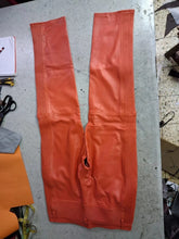 Load image into Gallery viewer, New men's orange quilted biker leather pants. Pants made of real soft sheepskin leather
