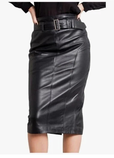 New Women's Black Leather Skirt. Real Soft Lambskin A Line Casual Leather Skirt.