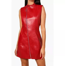Load image into Gallery viewer, New Women's Red short leather dress. Mini dress made of genuine soft Sheeepskin Leather
