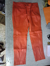 Load image into Gallery viewer, New men's orange quilted biker leather pants. Pants made of real soft sheepskin leather
