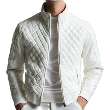 Load image into Gallery viewer, New Men's White Quilted Leather Jacket| Real Sheepskin Leather Bomber Jacket M.
