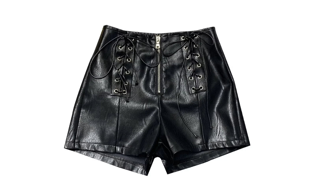 New Women's black leather shorts. Real Soft lambskin laced-up leather Shorts