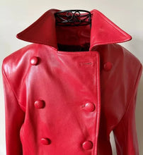 Load image into Gallery viewer, Womens Red Trench Leather coat| Genuine Lambskin Leather Double Breasted Coat 34
