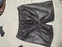 Load image into Gallery viewer, Mens Black Biker Leather Shorts. Real Soft Lambskin Leather Boxers Shorts 34
