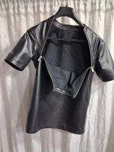Load image into Gallery viewer, New Men's Black Zipper Leather Sweatshirt. Real Soft Sheepskin Leather T-shirt M.
