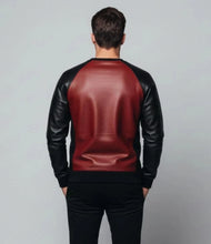 Load image into Gallery viewer, Men's &amp; Boys Red &amp; Black Biker Leather T-Shirt. Real Sheepskin Leather Tshirt M.
