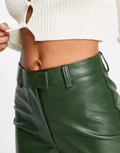 Load image into Gallery viewer, Green celebrity leather pants for women | Vintage pants made of genuine lambskin leather.
