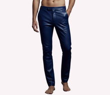 Load image into Gallery viewer, Men's Blue/ Brown Double Layered Leather Pant. Real Soft Lambskin Biker Leather Pant 34.
